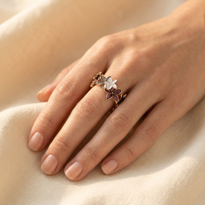 Gold Multicolor Floral Inlay Ring