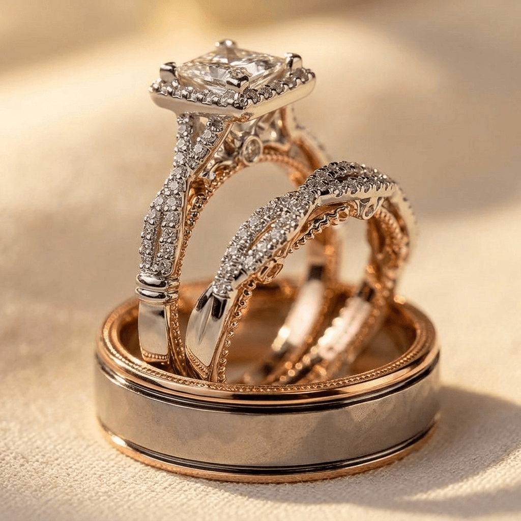 Verfijnde luxe ronde ringenset met synthetische zirkonia