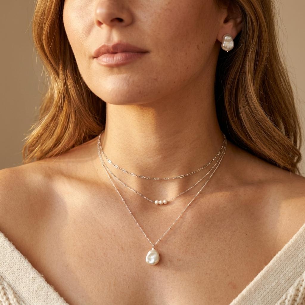 Retro gelaagde sieradenset met schelpparel ketting