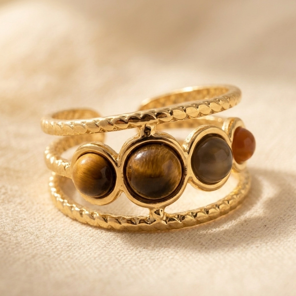 Vintage Gold Tigers Eye Multi Stone Ring