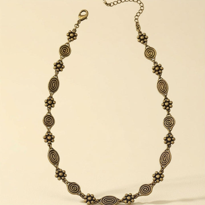 Bohemian Floral Swirl Spiral Pattern Short Choker Necklace