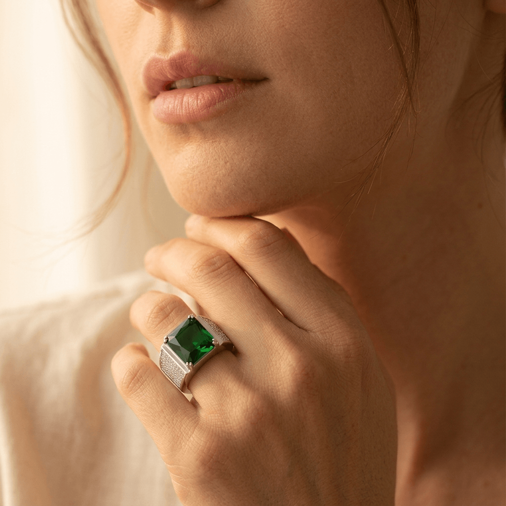 Trendy groene zirkoon statement ring voor heren