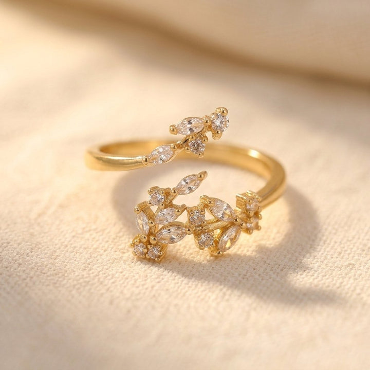 Gold Cubic Zirconia Floral Wrap Ring