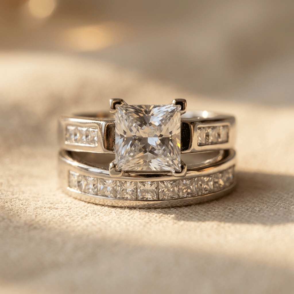 Zilverkleurige statement ring met witte zirkonia