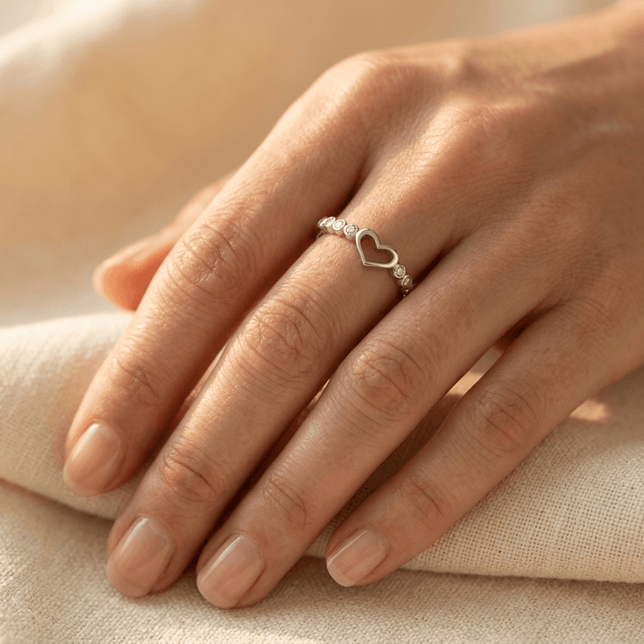 Silver Open Heart Diamond Accent Ring