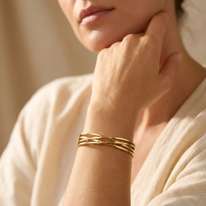 Gold Diamond Accent Stackable Bangle Bracelet