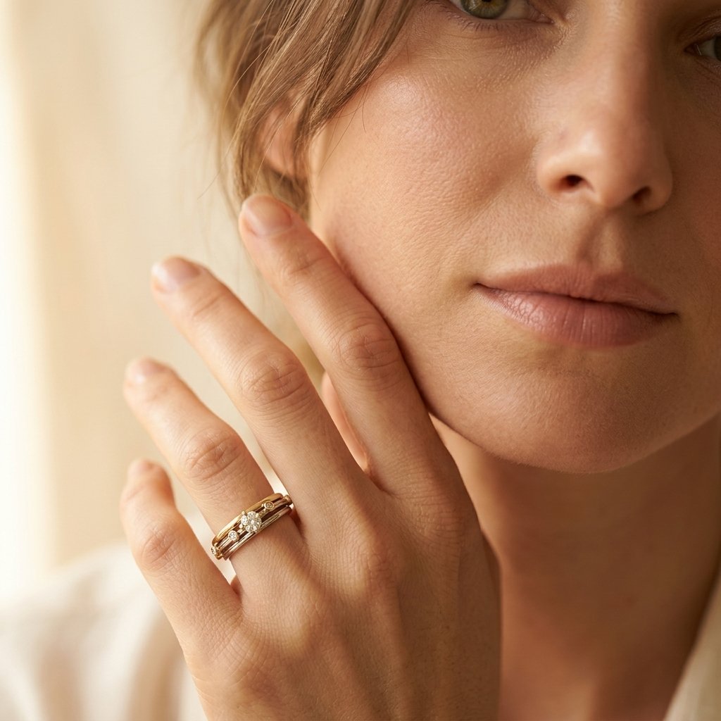 Tweekleurige goudkleurige ring met rond diamantaccent