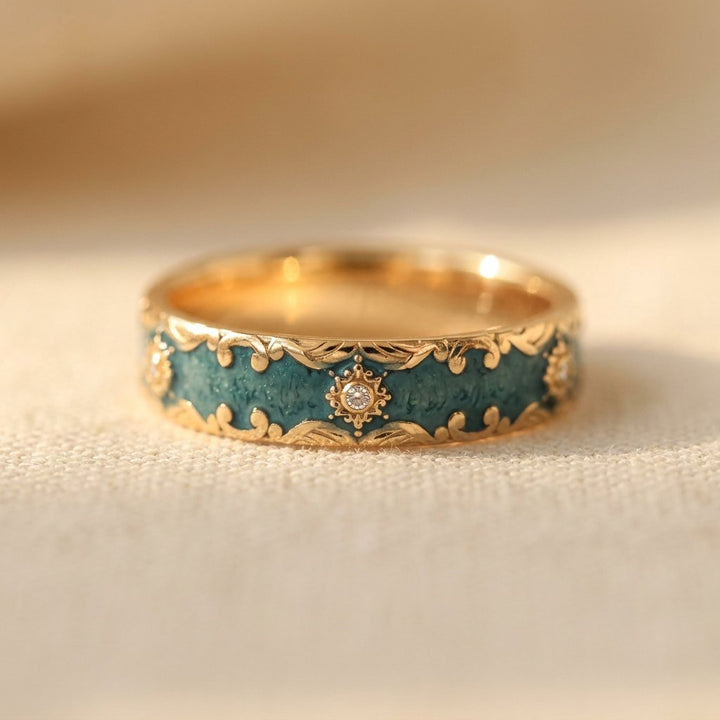 Vintage Gold Turquoise Filigree Ring