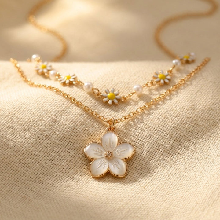 Boho Gold Layered Daisy Flower Necklace