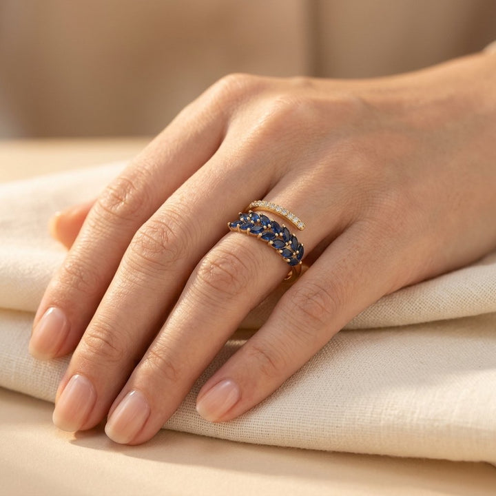 Gold Blue Sapphire Marquise Ring