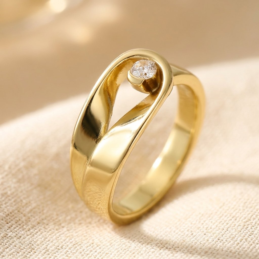 Moderne goudkleurige ronde ring met gedraaide band
