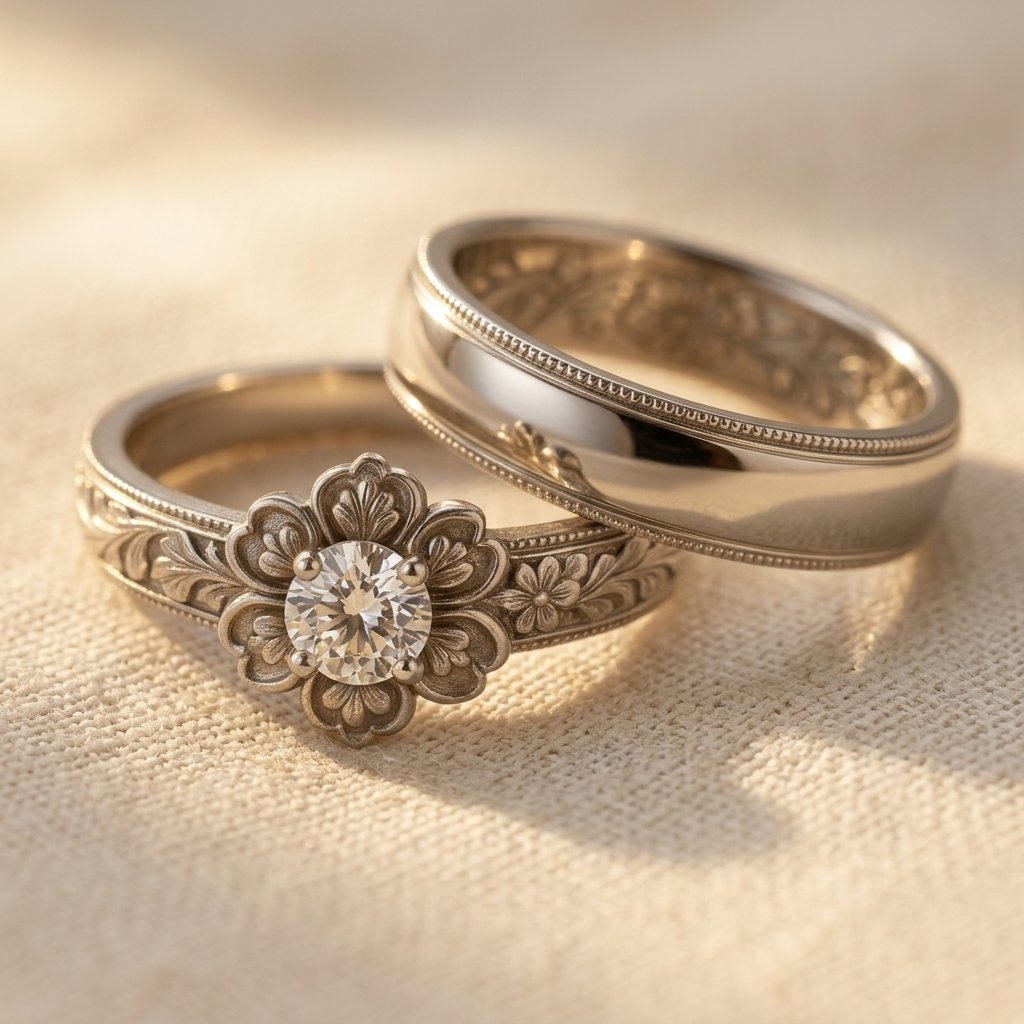 Vintage zilverkleurige ronde filigrein ringenset met bloemmotief