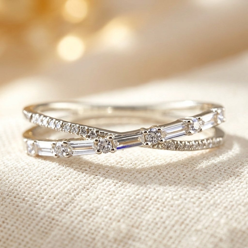 Zilverkleurige gekruiste zirkonia ring