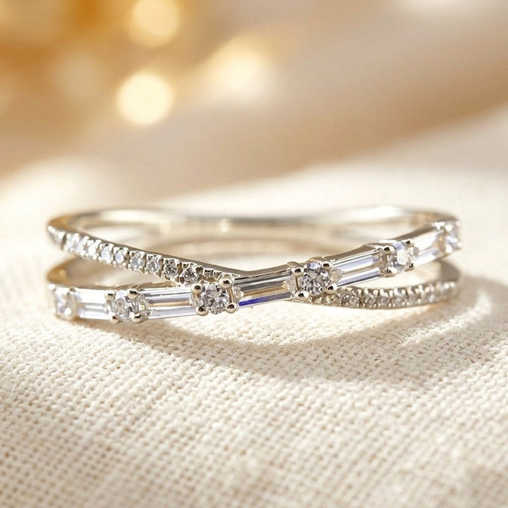 Silver Crisscross Cubic Zirconia Ring