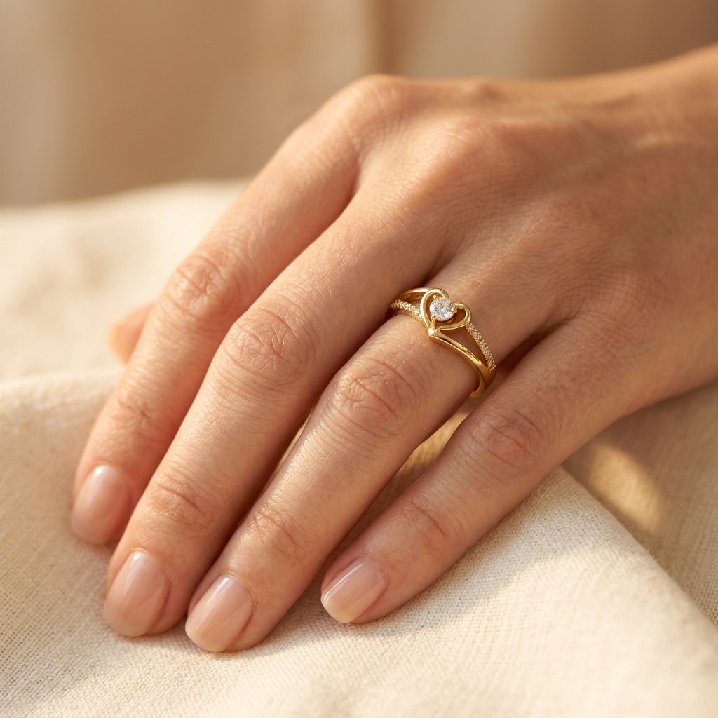 Gold Heart Shaped Round Cubic Zirconia Ring