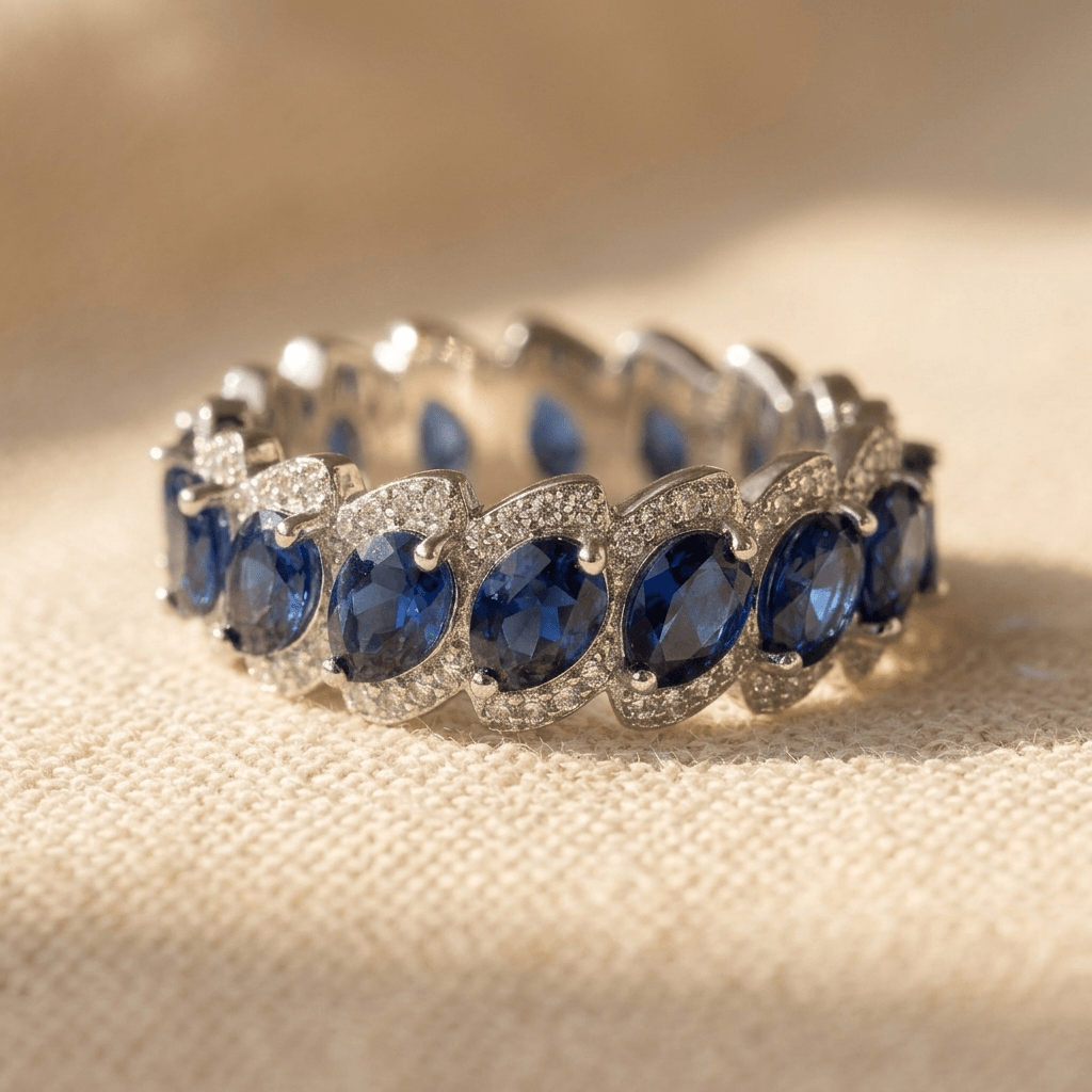 Retro Minimalist Silver Blue Zirconia Ring