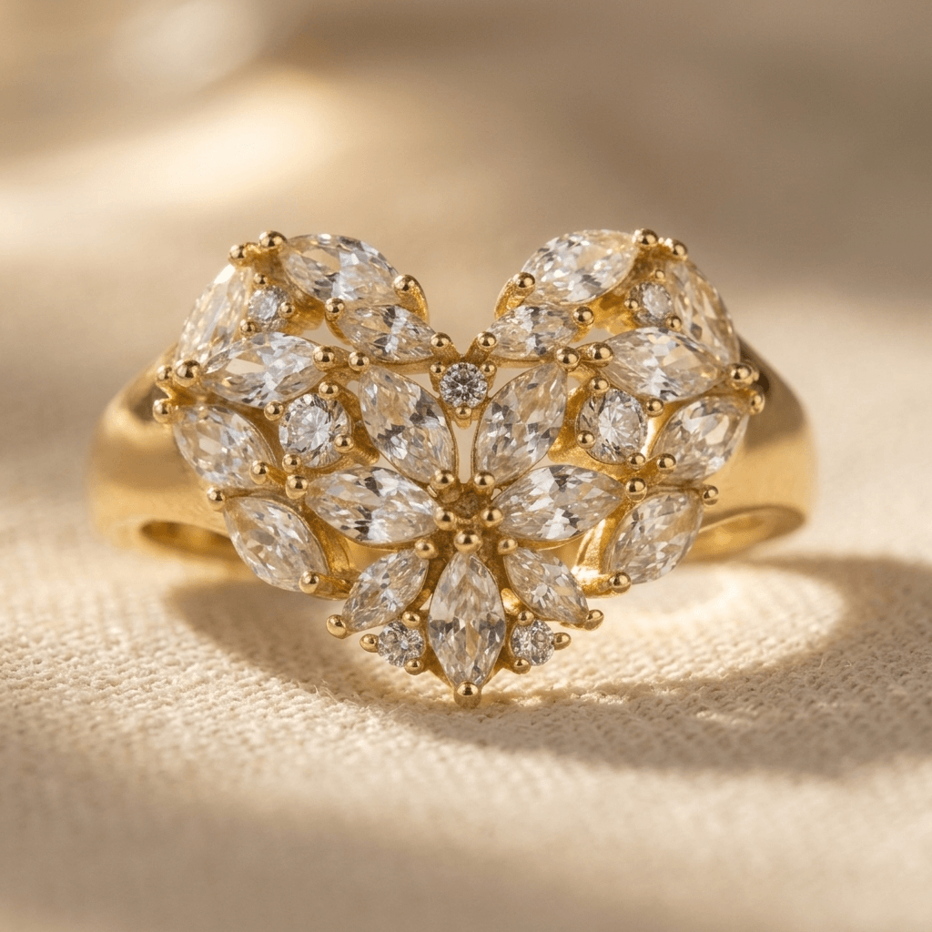 Elegante goudkleurige bloemenring met synthetische zirkonia