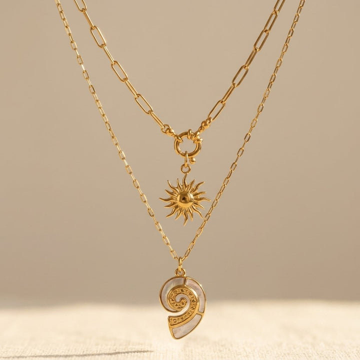 Boho Gold Layered Spiral Shell Necklace