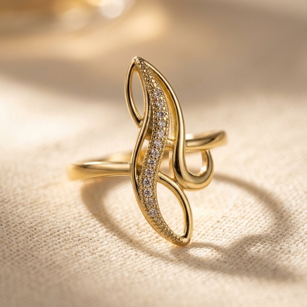 Gold Cubic Zirconia Filigree Wing Ring