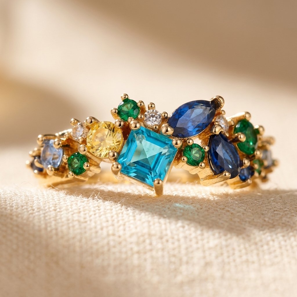 Gold Multistone Cluster Cocktail Ring