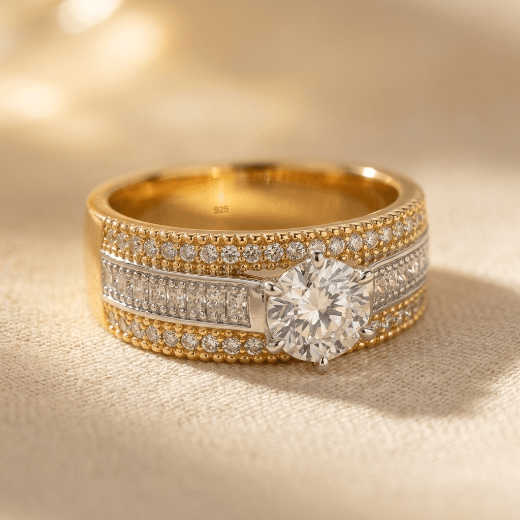 Tweekleurige zirkonia statement ring