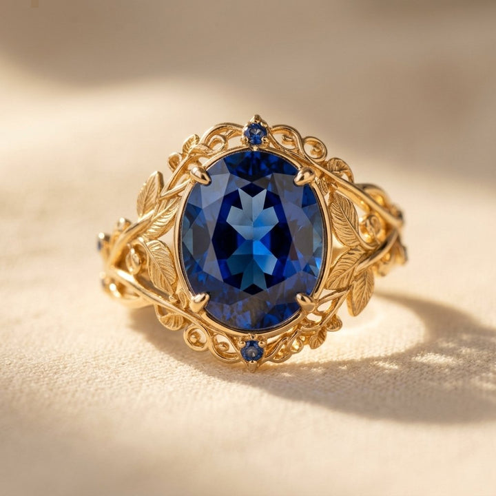 Vintage Gold Filigree Blue Sapphire Ring