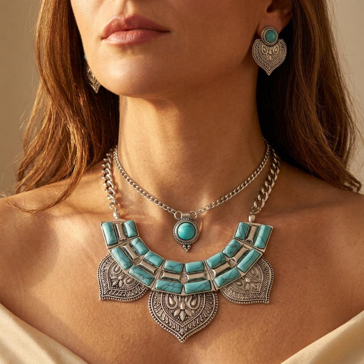 Bohemian Turquoise Collarbone Jewelry Set