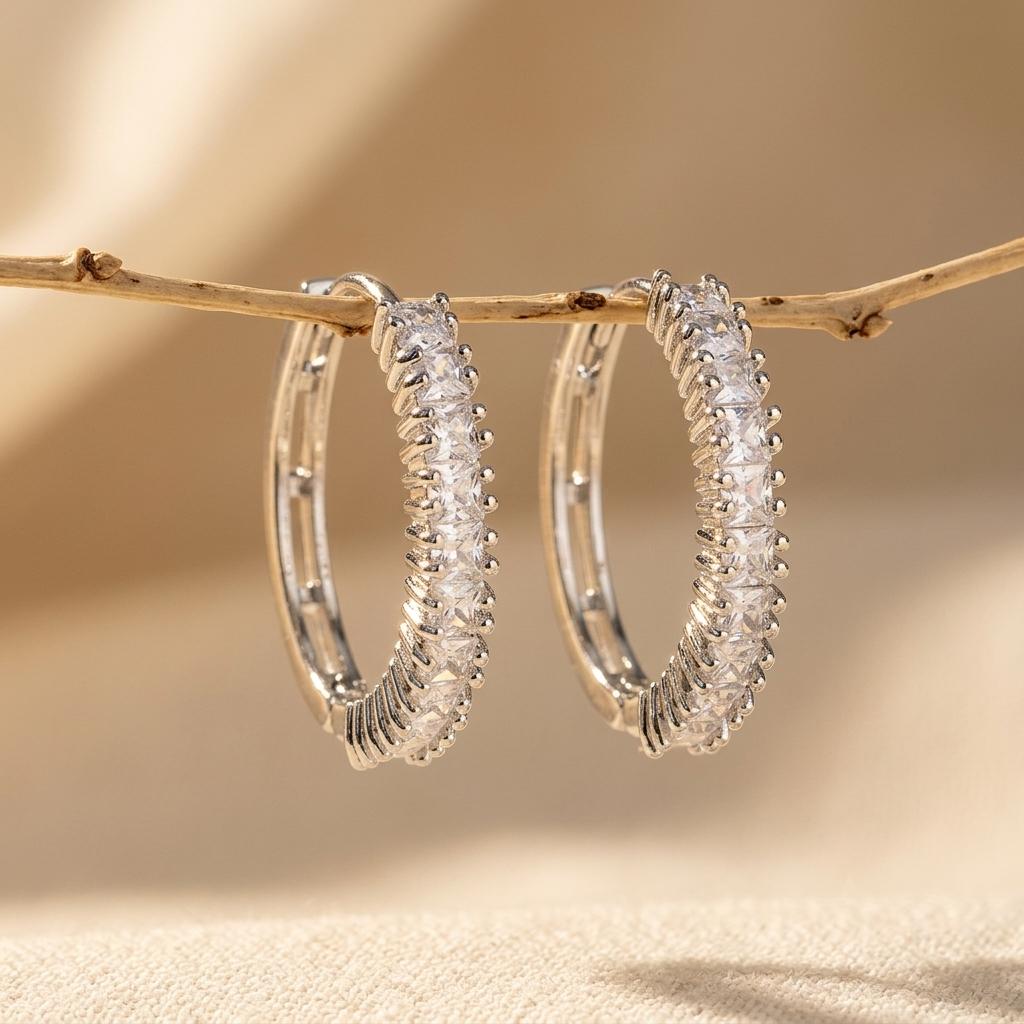 Silver Textured Hoop Chunky Statement Earrings