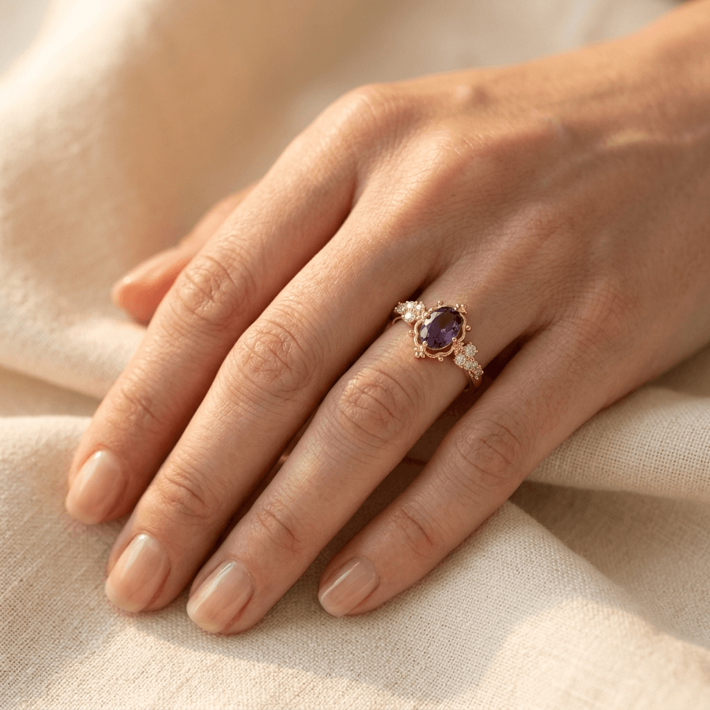 Elegant Purple Zirconia Inlaid Engagement Ring