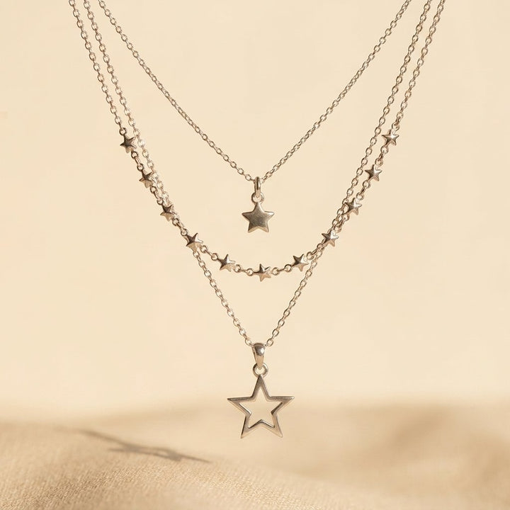Celestial Silver Star Layered Necklace