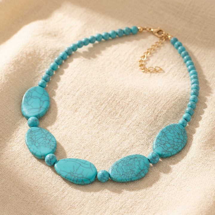 Bohemian Geometric Tear Round Turquoise Beaded Necklace