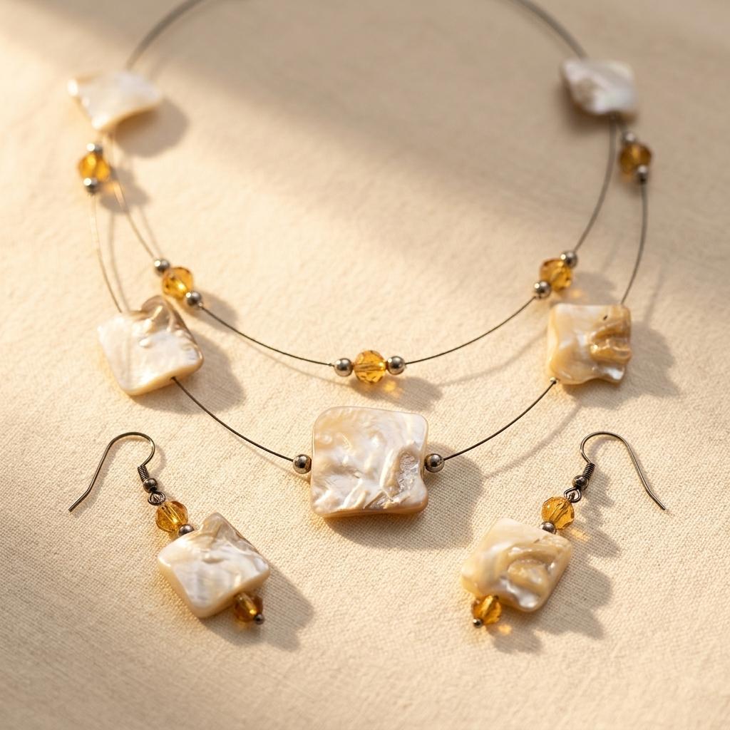 Elegante sieradenset met madeliefje en schelphanger