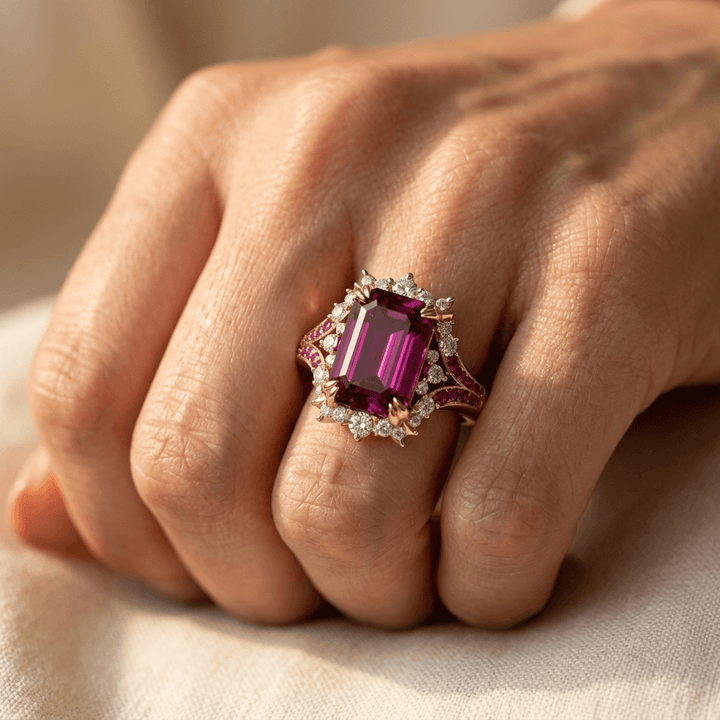 Elegant Red Synthetic Zirconia Floral Ring