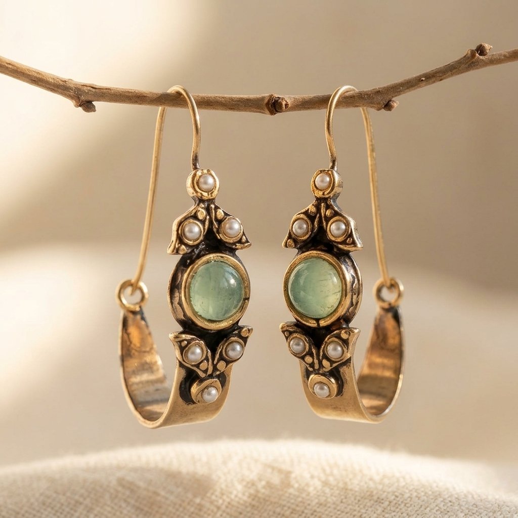 Vintage Mint Cabochon Pearl Hoops