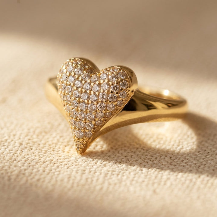 Gold Cubic Zirconia Pavé Heart Ring