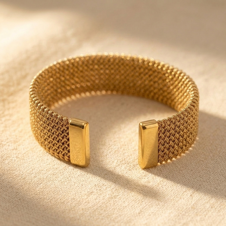 Gold Mesh Woven Stainless Steel Cuff Bracelet