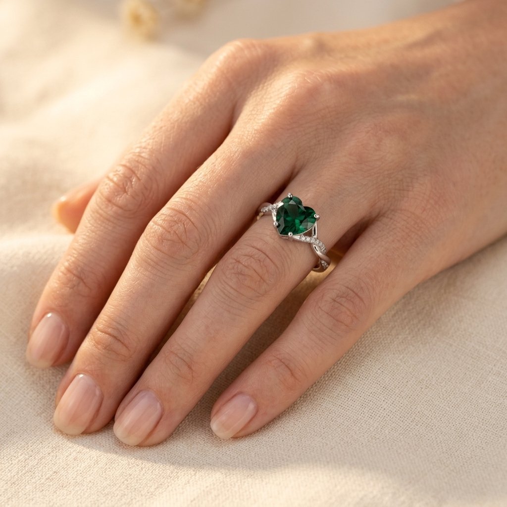 Elegante ring met smaragdgroene zirkonia in klauwzetting