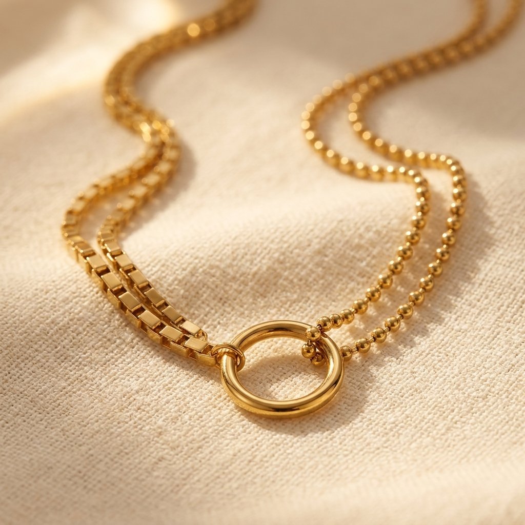 Goudkleurige asymmetrische schakelketting met cirkel