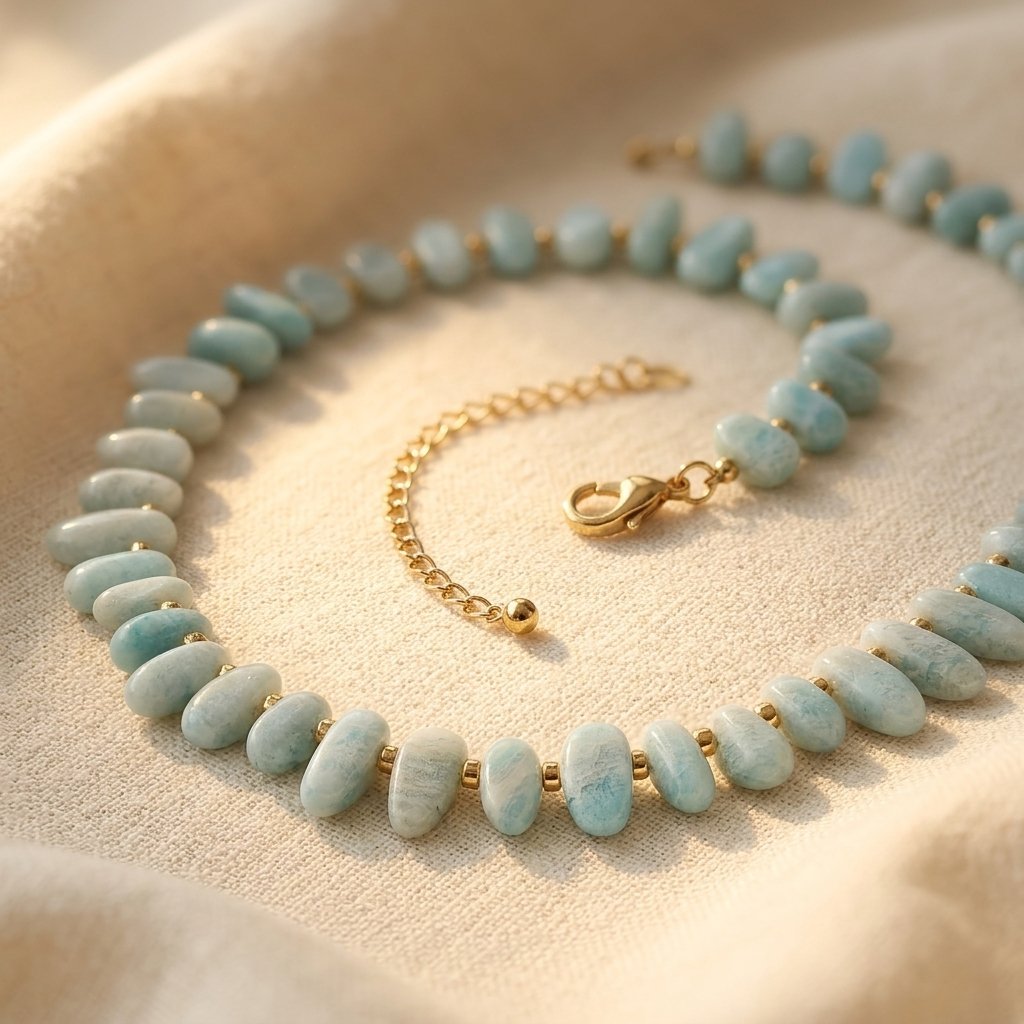 Boho goudkleurige aquamarijn tonkralen ketting