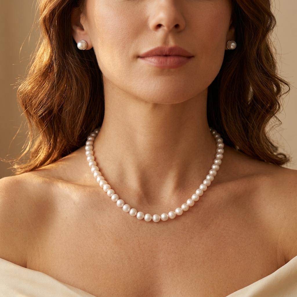 Parel ronde sieradenset met ketting en oorbellen