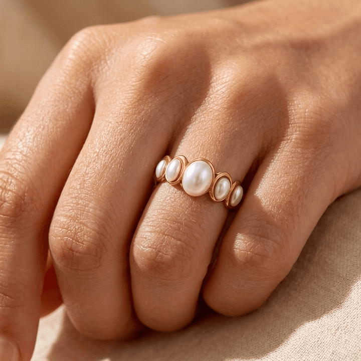 Gold Pearl Oval Five Stone Ring