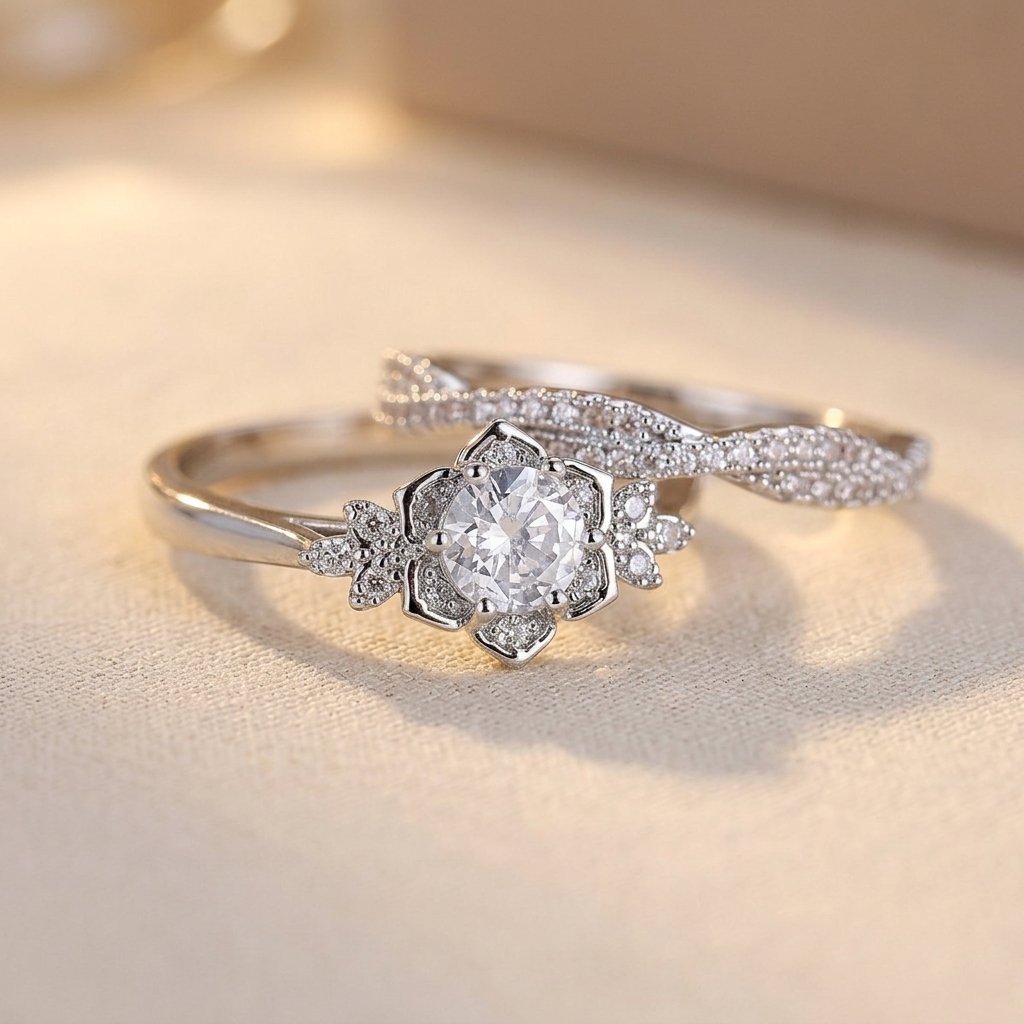 Vintage zilverkleurige filigrein ringenset met ronde zirkonia