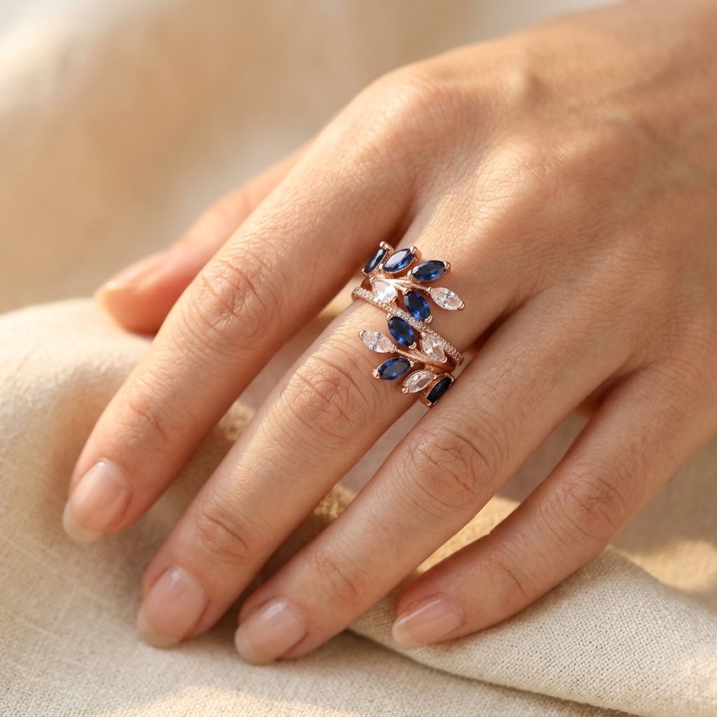 Rose Gold Sapphire Oval Leaf Ring