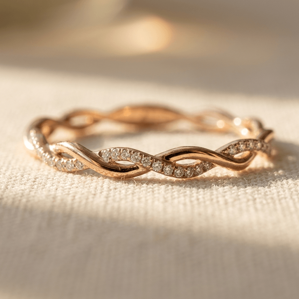 Modieuze elegante gedraaide zilverkleurige ring met zirkonia