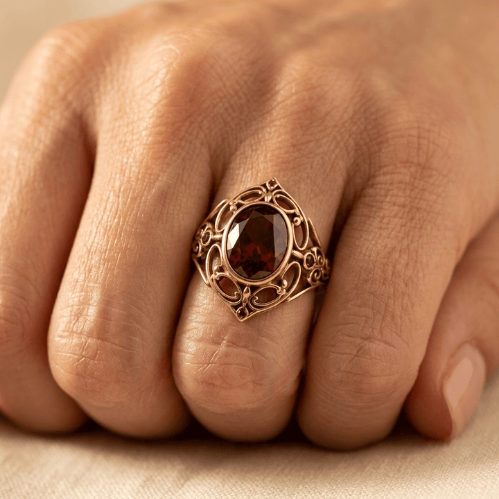 Golden Copper Ring Red Cubic Zirconia Boho Ring