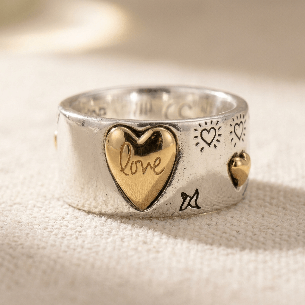 Vintage bohemien zilver- en goudkleurige hartring
