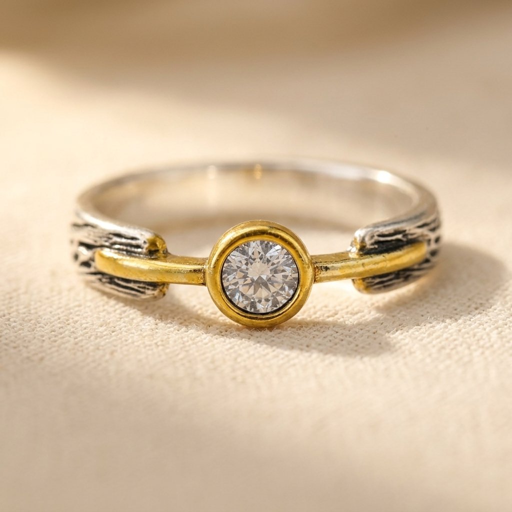 Retro tweekleurige gehamerde zirkonia ring