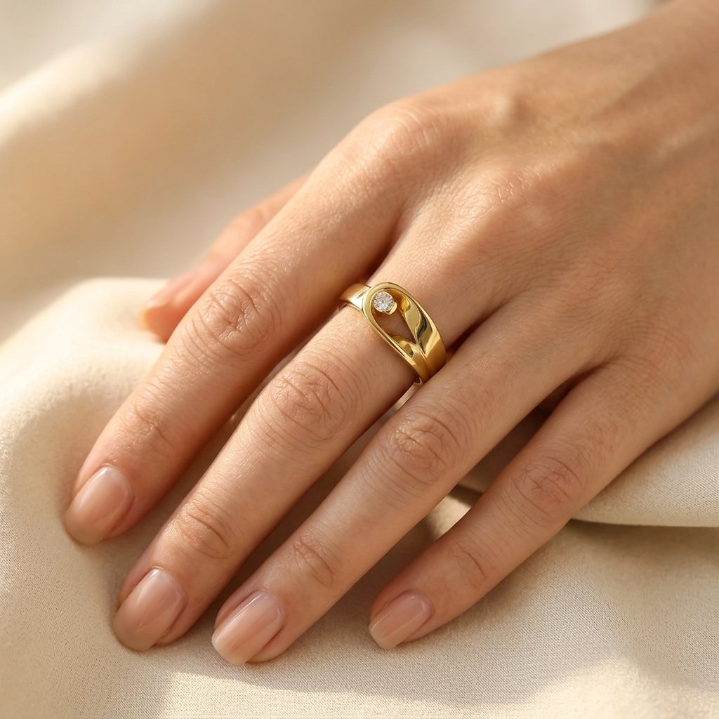 Moderne goudkleurige ronde ring met gedraaide band