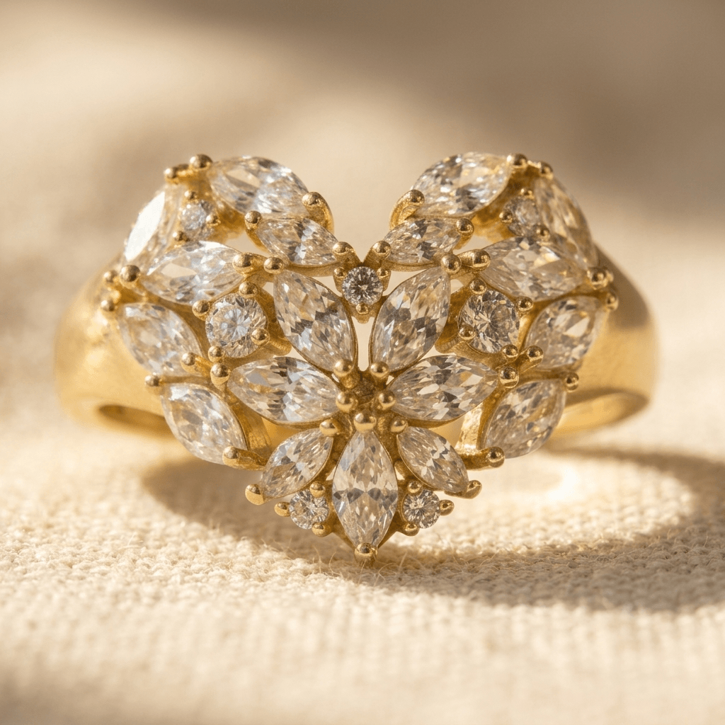 Elegante goudkleurige bloemenring met synthetische zirkonia