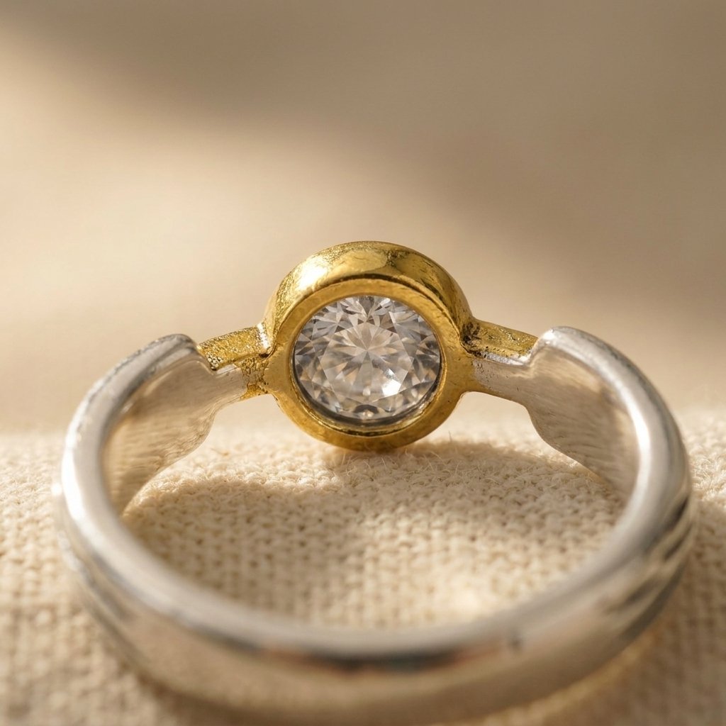 Retro tweekleurige gehamerde zirkonia ring